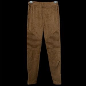 Umgee Women's Brown Faux Suede Moto Leggings with Ankle Zips | Elastic Waist